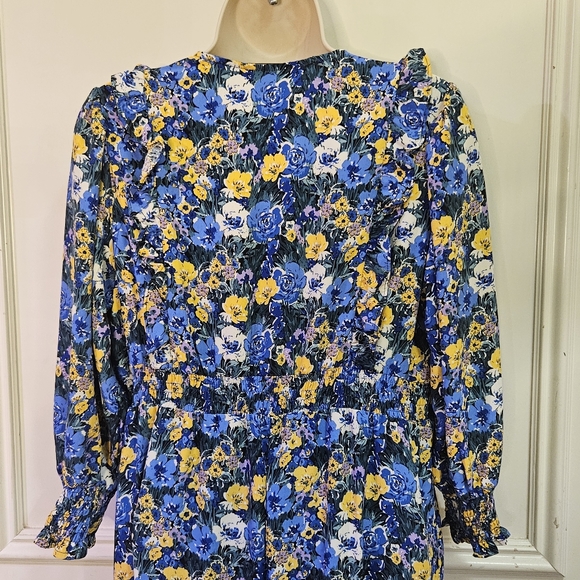 Code x Mode Blue/Yellow Multi-Color Floral Prairie Core Ruffle Maxi Dress, Large - Picture 6 of 16